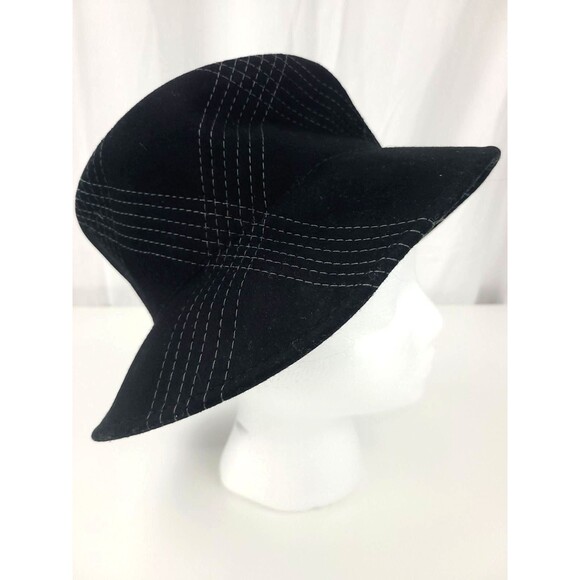Charter Club 100% wool med black bucket hat unisex silver stitch embellishment - Picture 2 of 7
